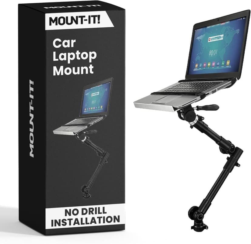 Mount-It! Car Laptop Mount | No-Drill Laptop Vehicle Mount for Truck & Van Use at Front Passenger Seat | Adjustable Height Fits 12-15.4 Inch Screens, 9 Lbs Capacity, Full Motion and Lockable Joints