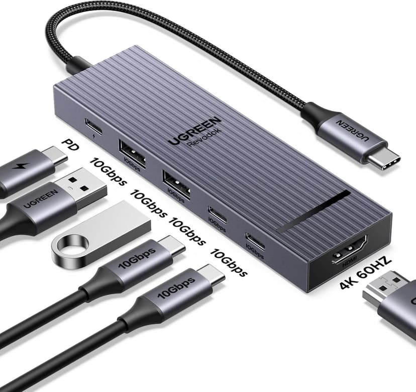 UGREEN Revodok Pro USB-C Hub 6 in 1 10Gbps 4K 60Hz HDMI, 100W Power Delivery for MacBook Pro/Air, iPad Pro, Thinkpad Rog Ally and More.