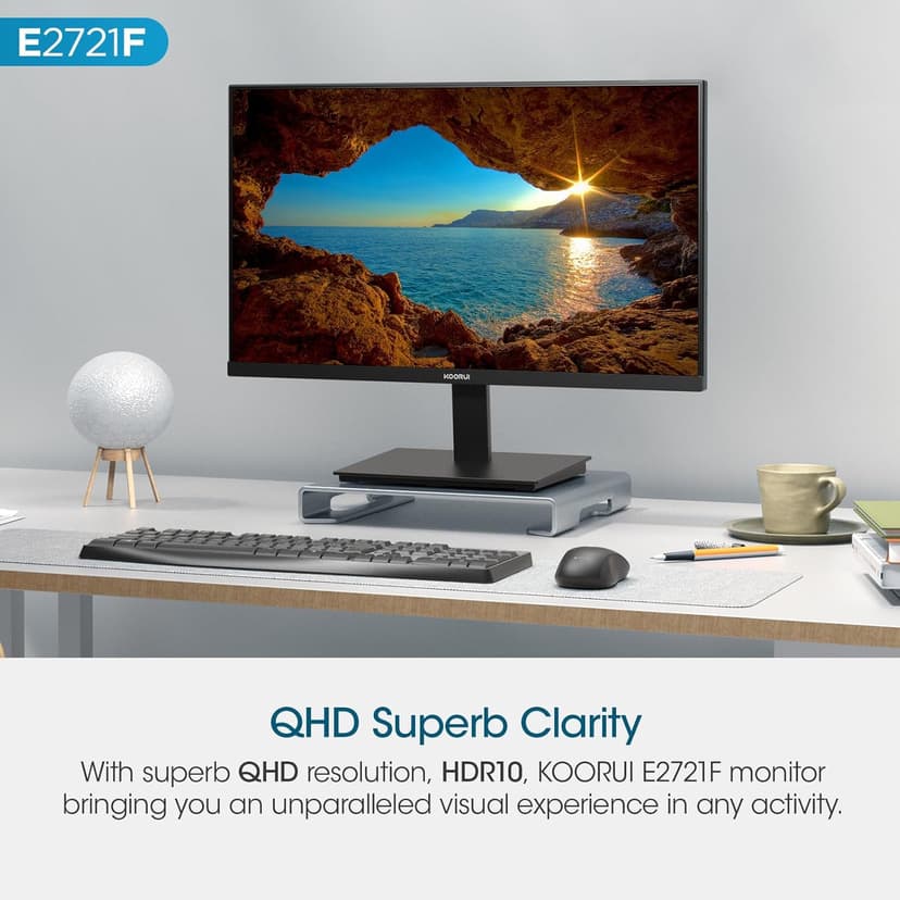 KOORUI 27 Inch QHD (2560x1440) IPS Ultra-Thin Computer Gaming Monitor, 100Hz Refresh Rate, DCI-P3 95%, FreeSync & G-Sync, 1ms MPRT, HDR10, VESA 100x100mm, Tilt Adjustable for Game and Work