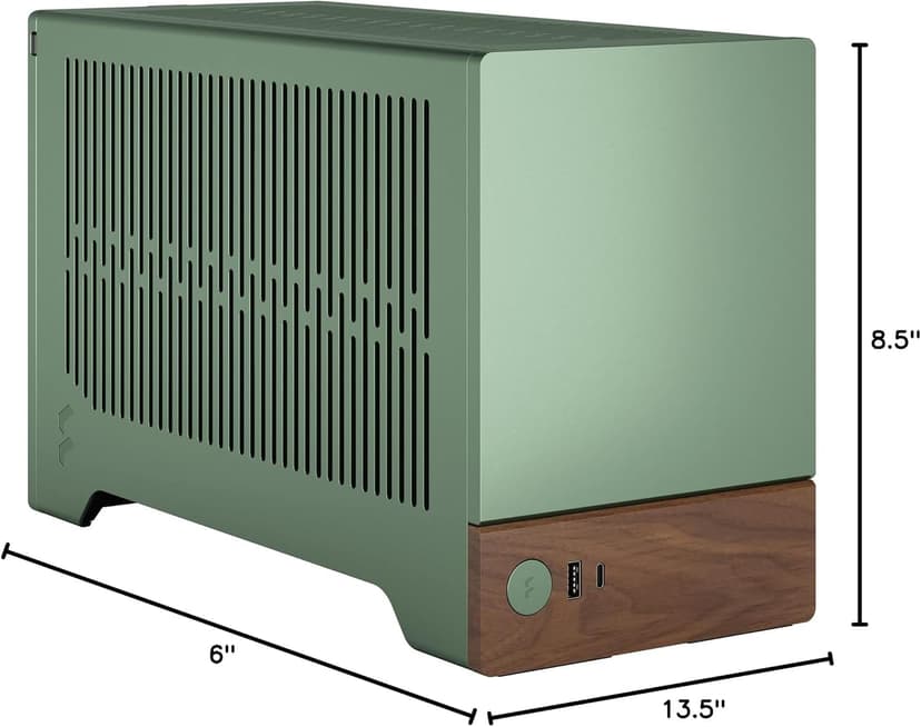 Fractal Design Terra Jade - Wood Walnut Front Panel - Small Form Factor - Mini ITX Gaming case – PCIe 4.0 Riser Cable – USB Type-C - Anodized Aluminum Panels