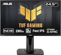 ASUS TUF Gaming VG259QM 24.5” Monitor, 1080P Full HD (1920 x 1080), Fast IPS, 280Hz, G-SYNC Compatible, Extreme Low Motion Blur Sync,1ms, DisplayHDR 400, Eye Care, DisplayPort HDMI BLACK
