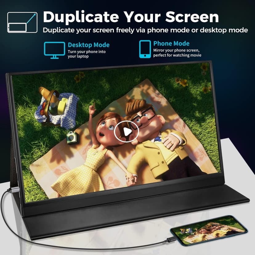 Portable Monitor, 15.6'' FHD 1080P Portable Laptop Monitor USB C HDMI Second External Monitor for Laptop, Desktop, Tablet, Phones, PS4/5, Xbox, Switch, Dual Speaker with Protective Case