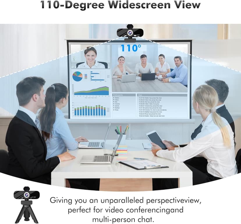 USB HD Webcam with Built-in Microphone and Rotatable Tripod, 1080P Video, Wide Angle Camera, Privacy Cover, for Desktop PC or Laptop Computer - 1（Black）