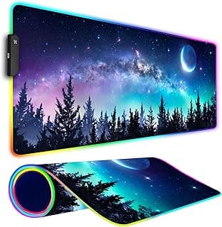 RGB Gaming Mouse Pad, Large Mousepad with Led Light, Gaming Accessories Keyboard Pad for Desk, Non-Slip Rubber Base Big Mouse Mat for Gamer, 31.5 X 11.8 Inch, Moon Starry Sky
