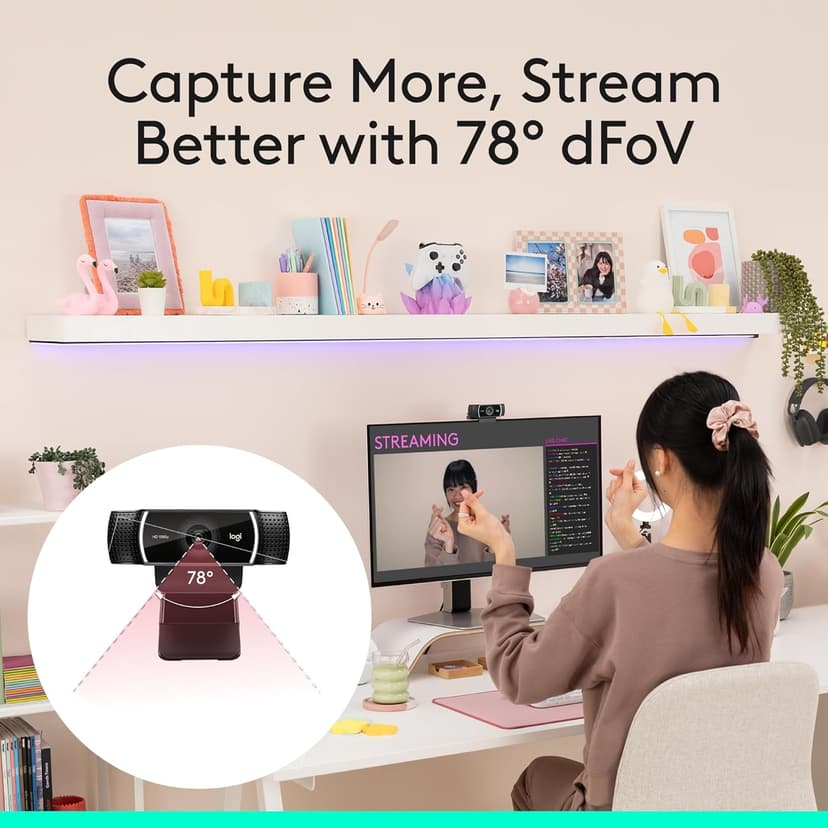 Logitech C922x HD Pro Webcam, Full HD 1080p/30fps Video, Clear Audio, HD Light Correction, PC Camera Webcam, Works with Skype, Zoom, Mac, Tablet - Black