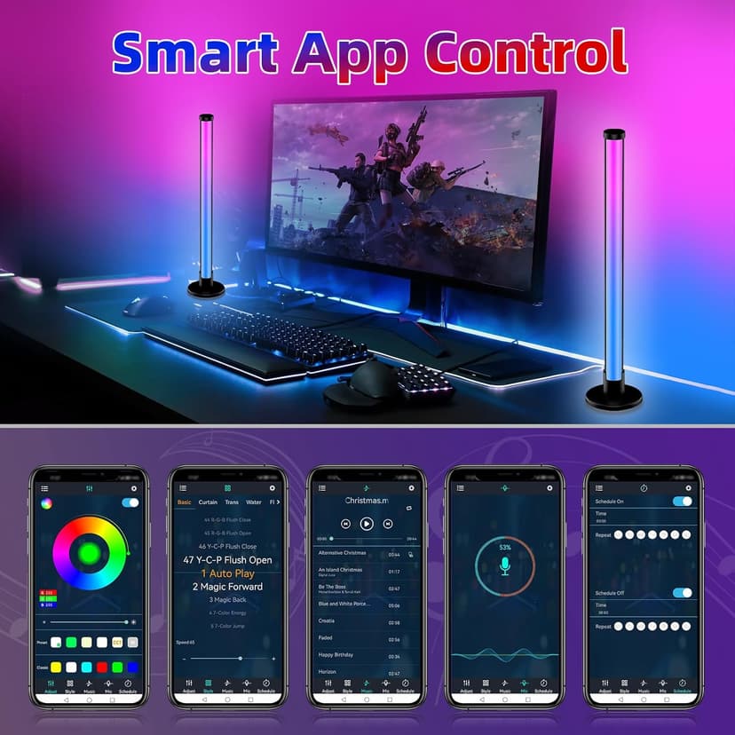Smart LED Light Bars, RGB IC Light Bar for Room, 16 Million Colors & 213 Preset Modes, Music Sync Gaming Lights, App Control & Remote Control Ambient Lighting for TV Backlight, Game Room Lights Decor