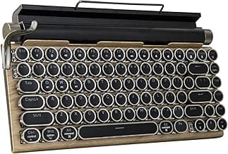 Adventurers Typewriter-Style Retro Mechanical Keyboard LED Backlight 83 Keys Bluetooth 5.0 Blue Axis Wood Color Panel Compatible with iOS/Android/Windows/Vista/Linux/Mac Office/Gaming, 12.8x6.6x1.6in