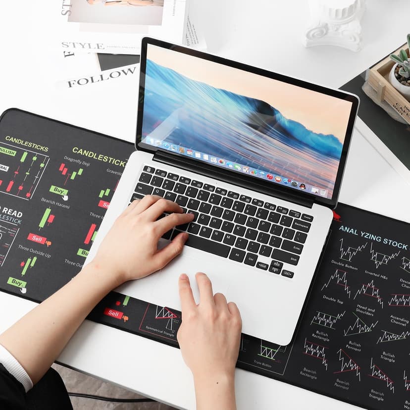 Stock Market Invest Day Trader Trading Mouse Pad Chart Patterns Cheat Sheet, Stock Market Mouse Pad, Large Computer Mouse Pad/Desk Mat with Stitched Edges for Home Office 800x300x2mm