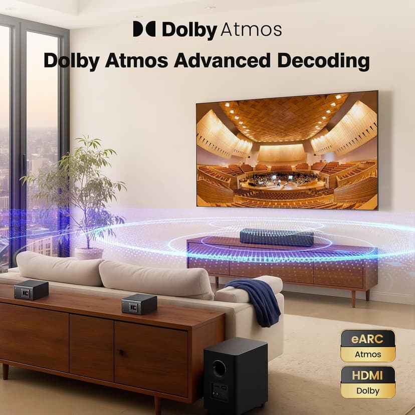 Miroir 5.1 Sound Bar for TV with Dolby Atmos & Wireless Subwoofer, 410W Bluetooth Soundbar for Smart TV, Immersive 3D Sound Home Theater System with Adjustable Surround Bass, for HDMI eARC