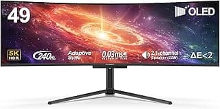 INNOCN 49" 49Q1S OLED Curved Gaming Monitor 5120 x 1440p 240Hz, 0.03ms, USB Type C 90W, HDMI 2.1, DisplayPort, USB Hub, Surrounding Speakers, Adaptive-Sync, Height Adjustable Stand, Black