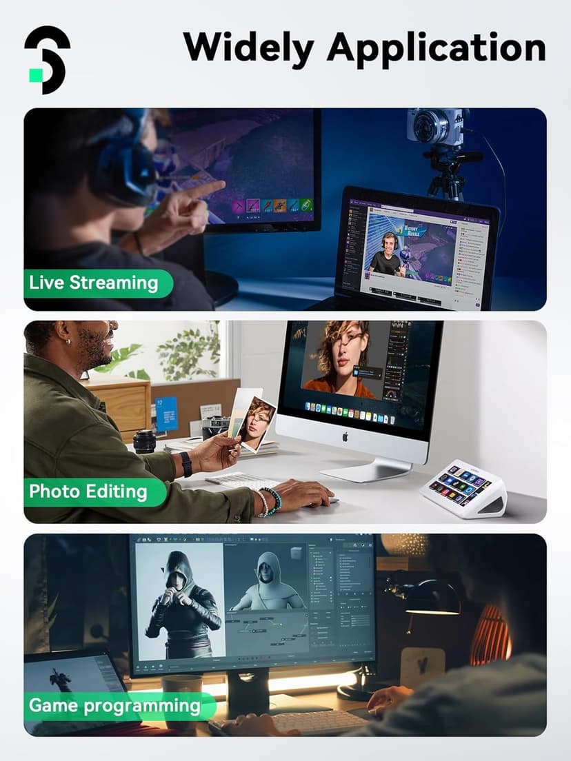 SOOMFON Stream Controller Stream Control Deck with 15 LCD Macro Keys Customizable for Content Creators Streaming Gaming to Trigger Actions in OBS, YouTube, Twitch and More, Compatible with PC & MAC