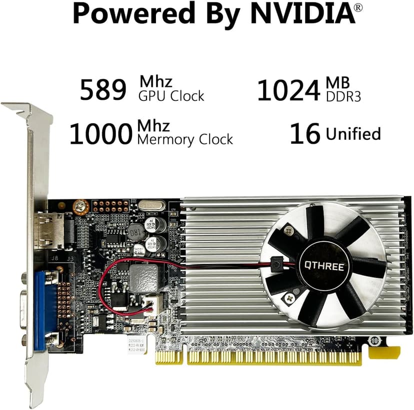 QTHREE GeForce GT 210 Low Profile Graphics Card, 1024 MB DDR3 64 Bit,Video Card for PC GPU,PCI Express x16,HDMI,VGA