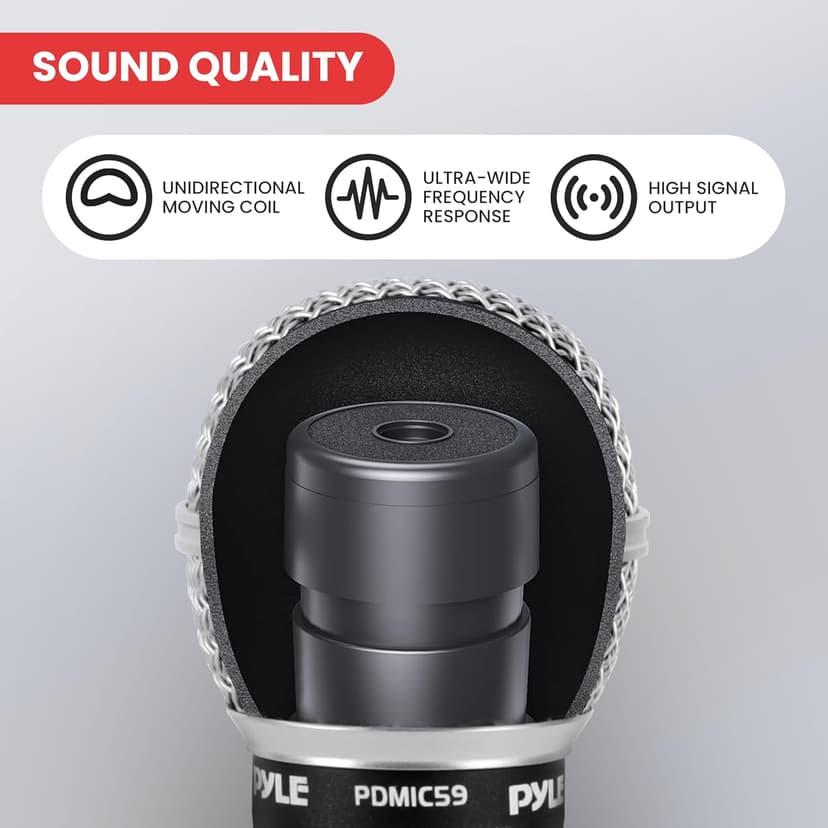 Pyle Professional Dynamic Vocal Microphone - Moving Coil Dynamic Cardioid Unidirectional Handheld Microphone with ON/OFF Switch Includes 15ft XLR Audio Cable to 1/4'' Audio Connection - PDMIC59