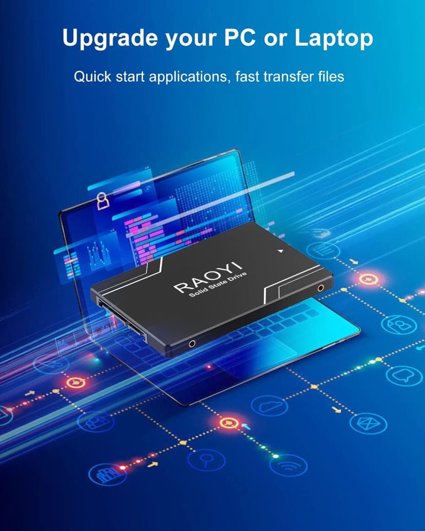 RAOYI 512GB Internal SSD SATA III 6Gb/s 2.5” Solid State Drive 3D NAND Flash Advanced SSD Hard Drive Up to 550MB/s SATA 3 SSD Upgrade Performance for PC Laptop