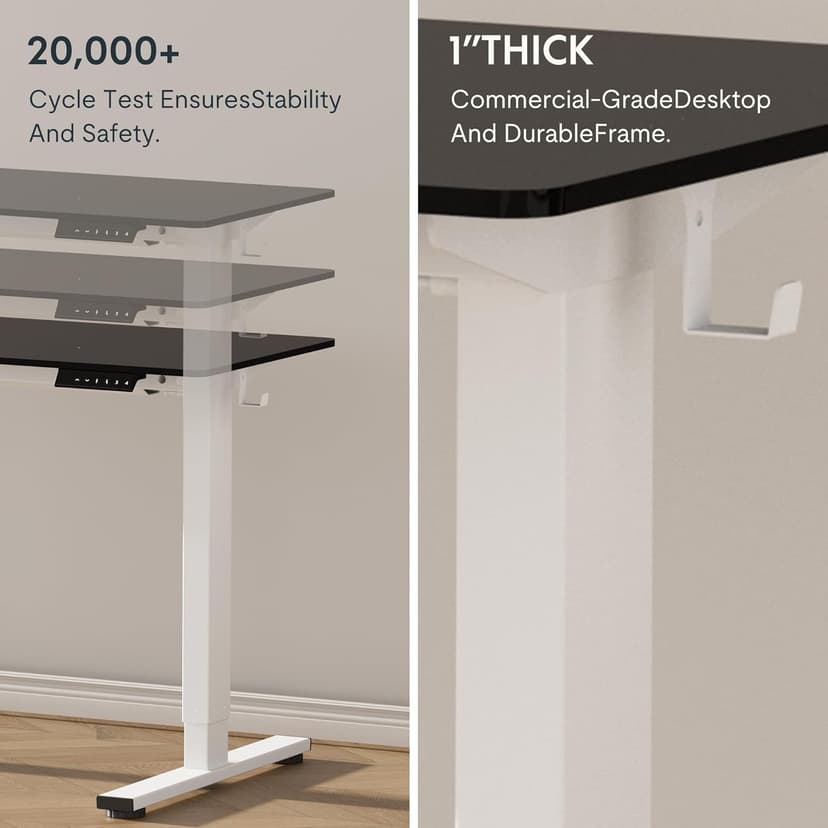 FLEXISPOT EN1 One Piece Standing Desk, 55 x 28 Inch Desktop Electric Adjustable Height Desk Home Office Computer Workstation Sit Stand up Desk (White Frame + Black Top, 2 Packages)
