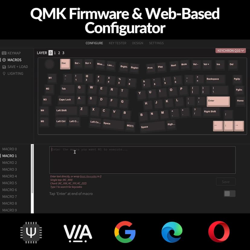 Keychron Q10 Wired Custom Mechanical Keyboard Knob Version, 75% Alice Layout QMK/VIA Programmable Macro with Hot-swappable Gateron G Pro Blue Switch Compatible with Mac Windows Linux (Grey)