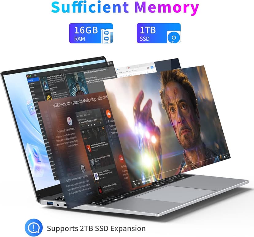 16 Inch Laptop Computer, Gaming Laptop 2025, 16GB RAM 1TB SSD, N150 Processor(Up to 3.6GHz), FHD 1920 * 1200, 180° Open, Backlit, BT4 WIFI5, Windows 11 Pro, 6000 mAh Battery, Student