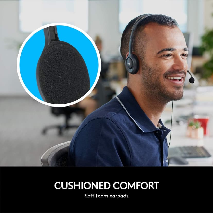 Logitech H111 Wired Headset, Stereo Headphones with Noise-Cancelling Microphone, 3.5 mm Audio Jack, PC/Mac/Laptop/Smartphone/Tablet - Black