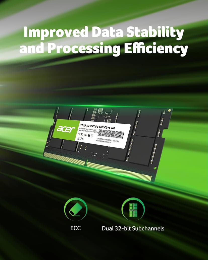 Acer SD200 DDR5 Single RAM 32GB 5600 MT/s CL46 Computer Memory for Laptop - BL.9BWWA.419