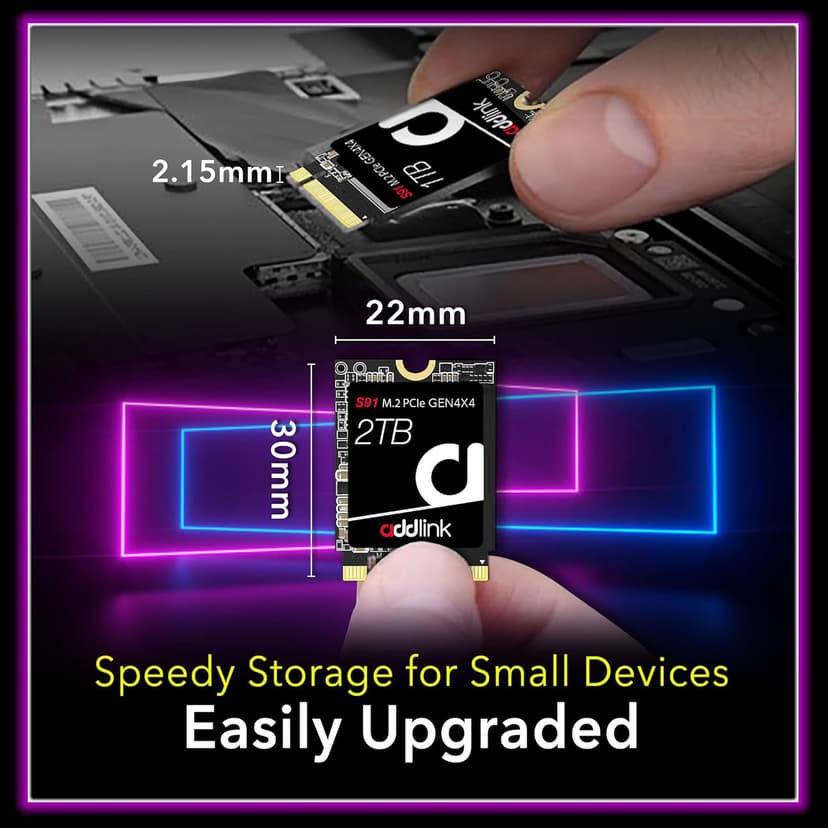 Addlink New S91 2TB 2230 NVMe High Performance PCIe Gen4x4 2230 3D NAND SSD - Read Speed up to 5000 MB/s Compatible with Steam Deck, ROG Ally, Laptop, Internal Solid State Drive - (ad2TBS91M2P)
