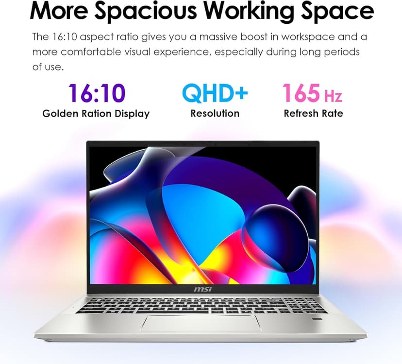 MSI Prestige A16 AI+ (2024) 16” QHD+ Business Laptop: AMD Ryzen AI 9-365, Radeon Graphics, 32GB LPDDR5x, 1TB NVMe SSD, Type-C, WiFi 7, Win 11 Home: Urban Silver A3HMG-016US