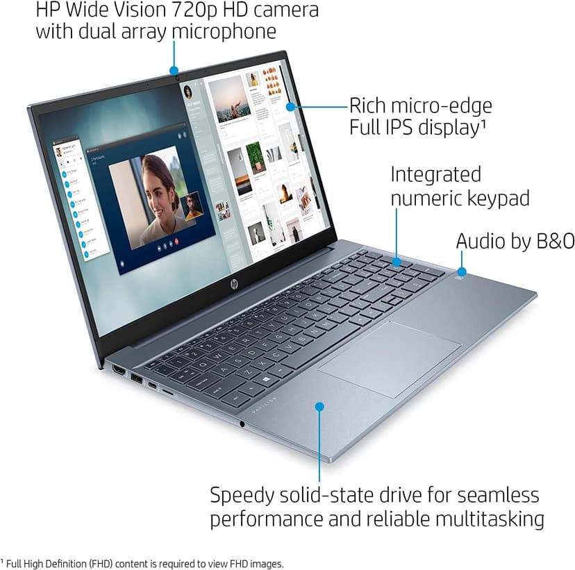 HP 2022 Pavilion 15.6" FHD 1080P IPS Laptop, 8-Core AMD Ryzen 7-5700U(Up to 4.3GHz, Beat i7-1180G7), 32GB RAM, 1TB NVMe SSD, Numpad, HDMI, WiFi, USB-A&C, Fast Charge, Audio by B&O, Win11