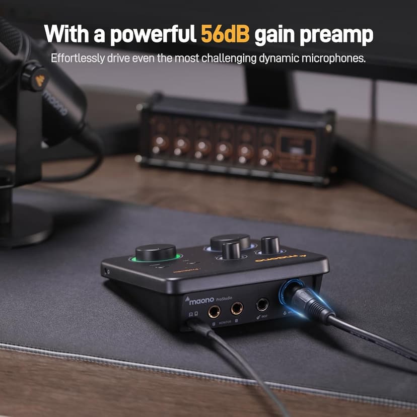 MAONO USB Audio Interface for PC: Interface with XLR Input 24-bit/192kHz Routing Software LOOPBACK ASIO Driver for Recording Music, Home-Studio, Guitar, Podcast, Streaming, DAW(PS22 Lite Black)