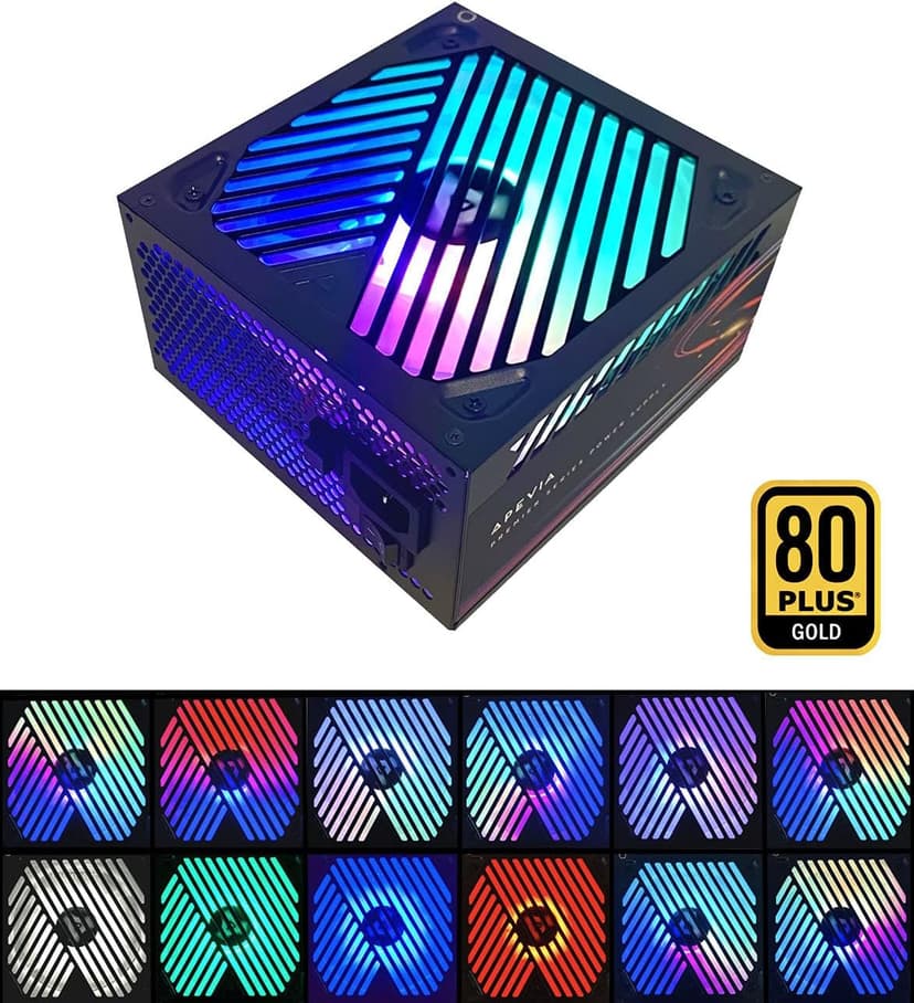 Apevia ATX-PM650W Premier 650W 80+ Gold Certified Active PFC ATX Semi-Modular Gaming Power Supply with 366 RGB Light Modes