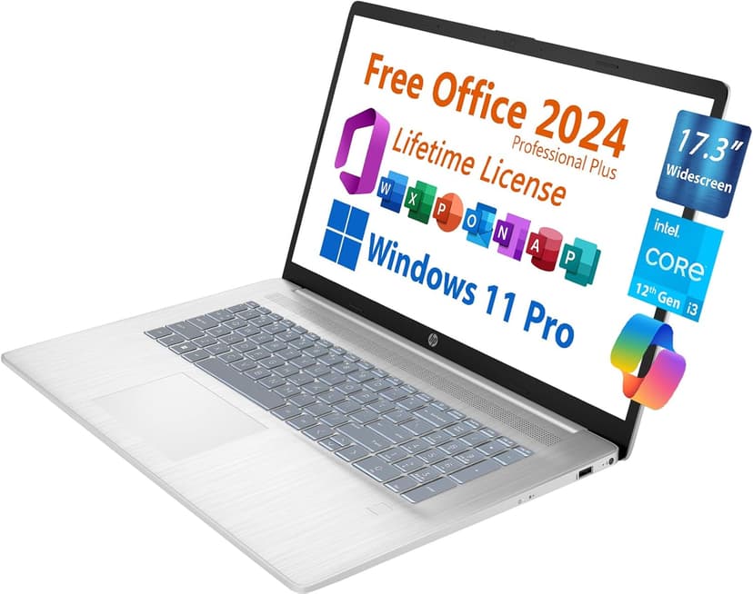 HP 17.3" Business Laptop, Free Microsoft Office 2024, Copilot AI Chat, Non-Touch Widescreen FHD Display, Intel 6-Core i3-1215U Upto 4.4 GHz, 16GB RAM, 1TB SSD, 6 Hours Battery, Windows 11 Pro