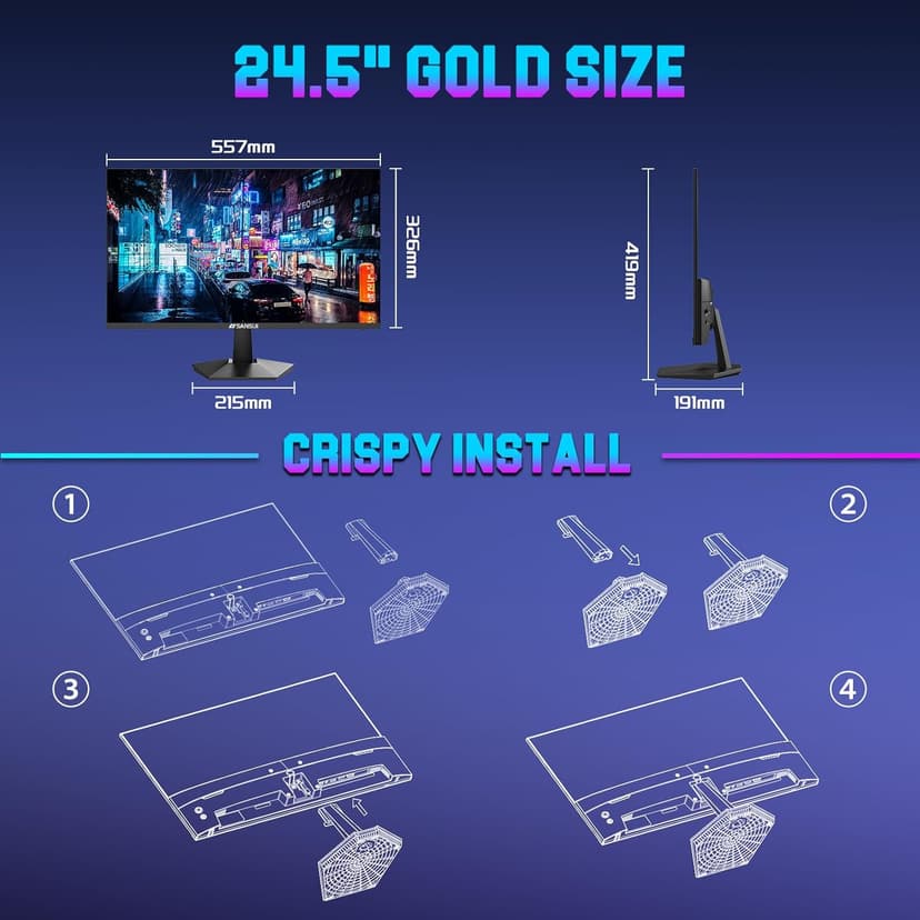 SANSUI 24.5 Inch 300hz 240hz Gaming Monitor, 1080P 1ms FPS PC Monitor Gaming, HDR, FreeSync, DisplayPort x2 HDMI x2, Fast IPS, 120% sRGB, Audio Jack, VESA Support, Desktop Compatible(ES-G25X1 PRO)