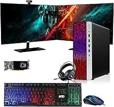HP G3 Gaming Desktop PC, Intel Core i7 6th Gen, RX 550 Graphics, 16GB RAM, 480GB SSD | 2TB HDD, MTG New 27 Inch Dual Monitor, RGB Keyboard Mouse, RGB Headphone, Webcam, Windows 11 Pro (Renewed)