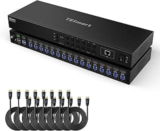 TESmart 16X1 HDMI KVM Switch USB 3.0, 4K@60Hz Rackmount KVM 16 Port Enterprise-Grade EDID Emulator | Hotkey Switch | RS232 | LAN Port | IR Remote | IP Control | Auto Scan | with 8 Pcs 5ft KVM Cable