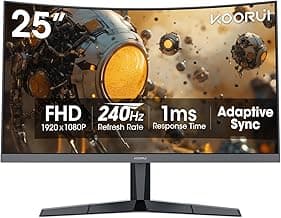 KOORUI 25 Inch Curved Gaming Monitor 240Hz FHD 1080P Computer Monitor, 1500R 1ms GTG Display, Adaptive Sync, 90% DCI-P3,HDR, Eye Care, Tilt Adjustable, VESA 75x75mm, Black,G2511XC