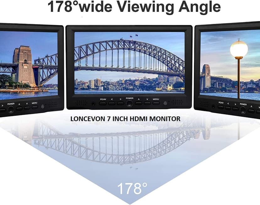 7 inch Small HDMI VGA AV RCA Monitor 1080P Second Screen for PC/Security System/Game Console; IPS 1024X600 Pixels; 60HZ; Built in Loud Speakers & Earphone Jack; 12V USB Power Cable for Portable Use