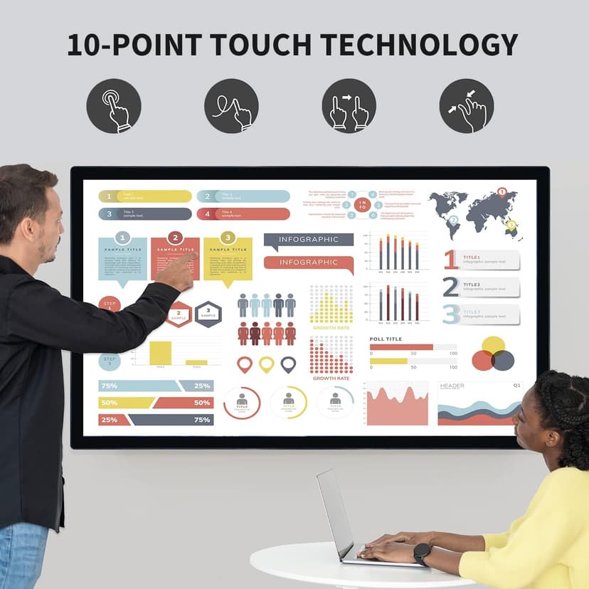43 inch Interactive Touchscreen Monitor, Smart Board with 16:9 Display 1080P, Win-10 Electronic Whiteboard Touchscreen PC for Office and Classroom, Core i7 RAM 8G & ROM 256G