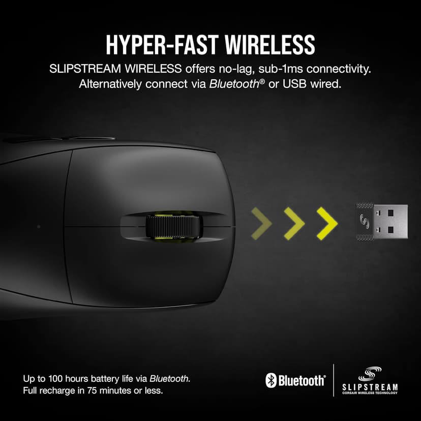 Corsair M75 AIR Wireless Ultra Lightweight Gaming Mouse – 2.4GHz & Bluetooth – 26,000 DPI – Up to 100hrs Battery – iCUE Compatible – Black