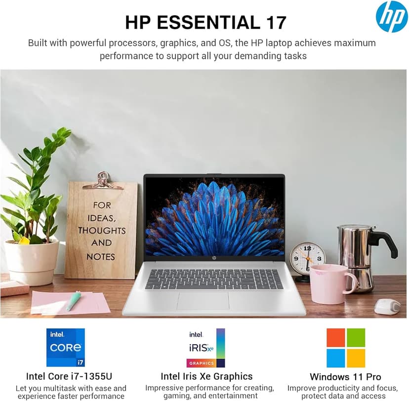 HP 17 Touchscreen Laptop Computer, 17.3" HD+ Touch Screen Business Laptop, Intel Core i7, 32GB RAM, 1TB SSD+512GB Docking Set, Windows 11 Pro Lifetime Office, 10-Key Backlit Keyboard