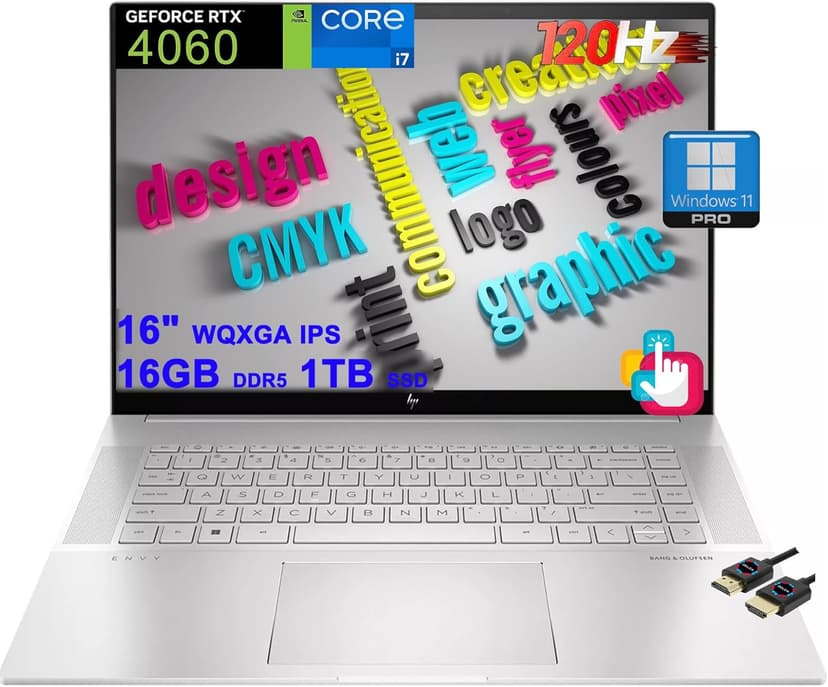 HP Envy 16 Designer Laptop | 16" WQXGA IPS 120Hz Touch 400nits 100% sRGB | Intel 14-core i7-13700H | 16GB DDR5 1TB SSD | GeForce RTX 4060 8GB Graphic | Backlit Thunderbolt Win11Pro w/DLCA Accessory