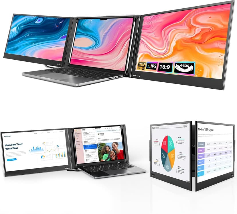 QQH Laptop Screen Extender, 15.6” Triple Portable Monitor for Laptop with Ultra-Slim FHD IPS Display, USB-C Plug and Play Extended Screen Compatible with MacOS, Windows, Android for 12-16" Laptops