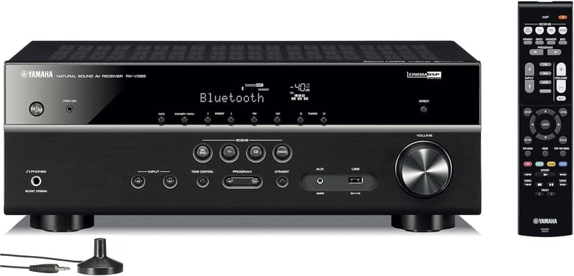 Yamaha RX-V385 5.1-Channel Surround Sound 4K Ultra HD AV Receiver with Bluetooth Home Theater System Bundle with Accessories
