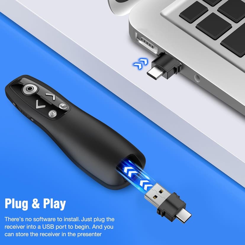 Presentation Clicker Wireless Presenter Remote for PowerPoint, Powerpoint Clicker with Volume Control PowerPoint Slide Advancer for Mac, Computer, Laptop-E600