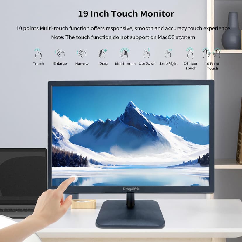 19 Inch Touchscreen Monitor HD 1440x900P, Built-in Speakers, VESA, TN Panel Desktop PC Touch Screen Monitor with HDMI & VGA & Type-B Ports, Low-blue Light Computer Touch Display, 60Hz, Black