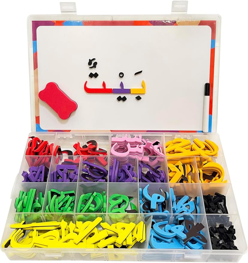 Magnetic Arabic Letters Kit 374 Pcs for Kids, Arabic Alphabet Puzzle Board, 30 PCS Arabic Flash Cards, Arabic Learning Toys for Toddlers