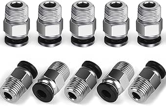 10PCS Premium PC4-M10 Pneumatic Quick Connector Fittings, Bowden Tube Coupler Male Straight PTFE Tube Push for E3D-V6, Bowden Extruder Parts Compatible with Ender-3 and Ender-3 V2 3D Printer