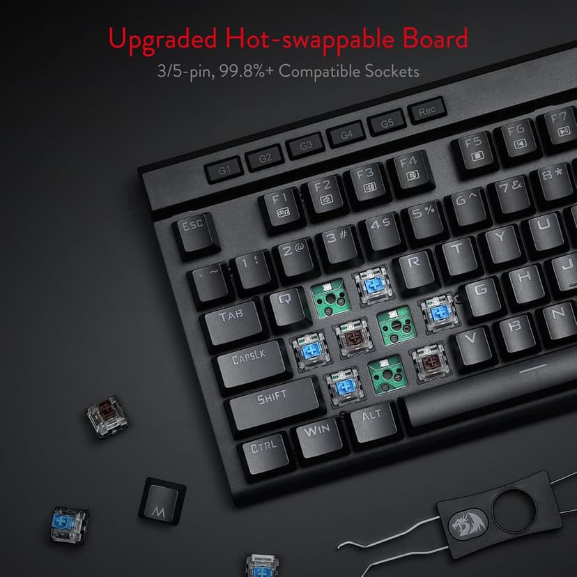 Redragon K580 VATA RGB LED Backlit Mechanical Gaming Keyboard with Macro Keys & Dedicated Media Controls, Hot-Swappable Socket, Onboard Macro Recording (Blue Switches)