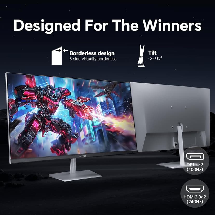 24.5 inch 400Hz 240Hz Gaming Monitor | Fast IPS 1ms | FHD 1080P Monitor | HDR 400 128% sRGB | HDMI x2, DP x2 |Tilt Adjustability Silver-Gray VESA 360Hz Monitors H25X7