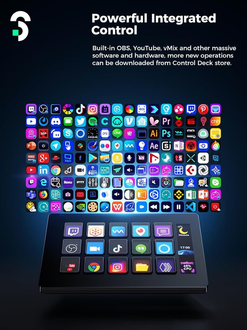 Stream Controller - SOOMFON Stream Control Deck with 15 LCD Macro Keys Customizable to Trigger Actions in OBS Twitch YouTube Compatible with PC & Mac for Content Creators Streaming Gaming