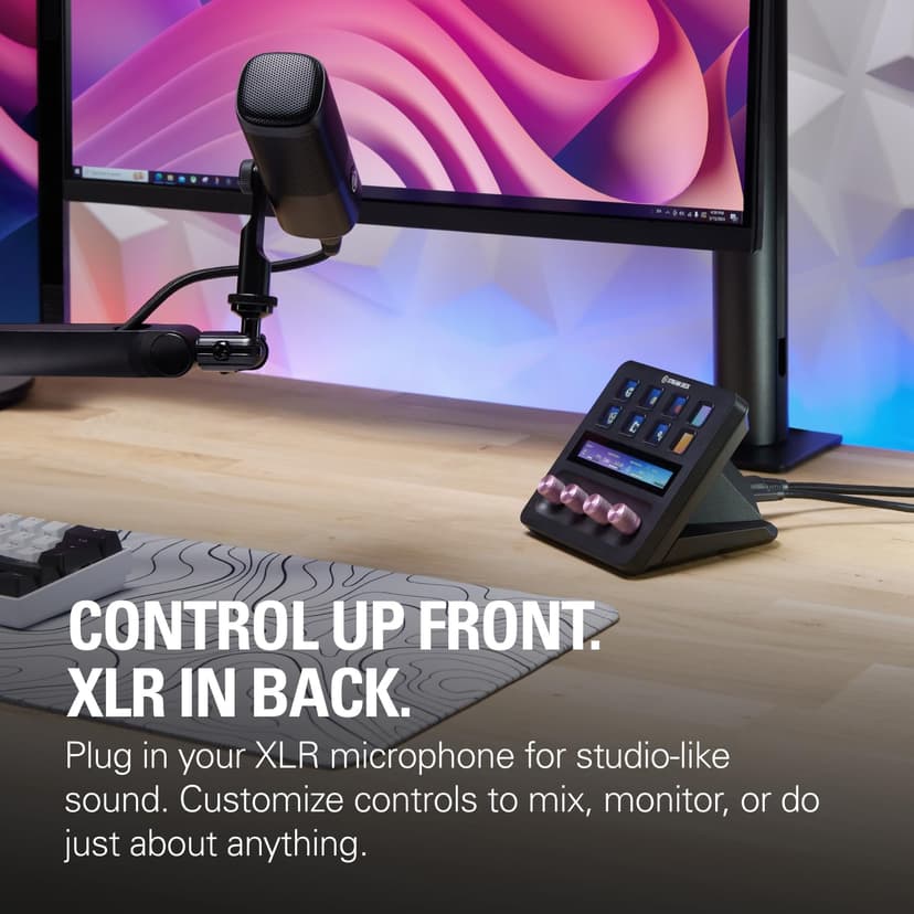 Elgato Stream Deck + XLR - Audio Mixer & Controller, Rear XLR-to-USB Mic Interface, Compatible with any Mic for Podcasting, Streaming, Content Creators, dials and LCD keys, PC/Mac