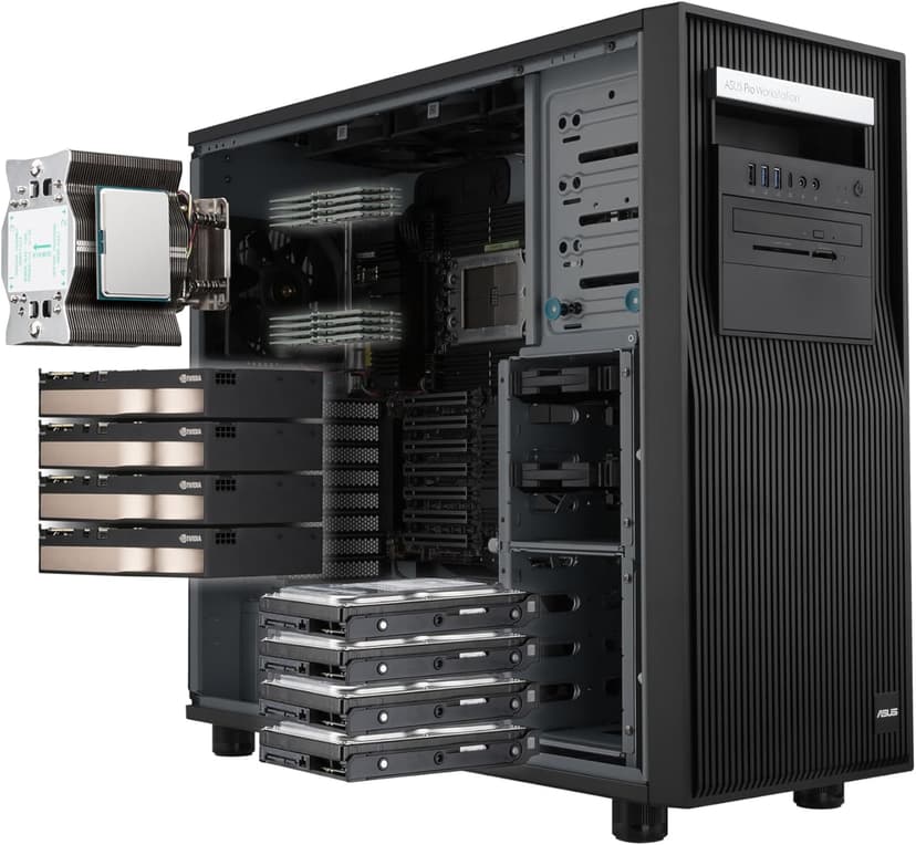 ASUS ExpertCenter Pro ET900A X9-B-2000 Performance AI Barebones Workstation Supports AMD RYZEN™ Threadripper™ PRO 7000, DDR5 ECC, 2X 10GbE, up to 4 NVIDIA® Quadro RTX™, 4X M.2, USB Type-C, 2000W PSU