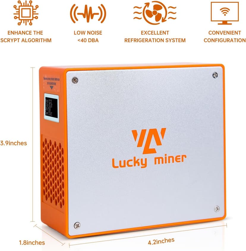 Litecoin, Dogecoin Miner Lucky Miner LG07 Scrypt Algorithm ASIC Miner 11MH/S 2.4GHz WiFi or Hotspot Quiet Include PSU, Crypto Mining Machine for Home Use，Orange